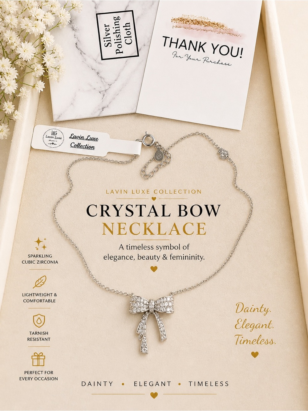 Crystal Bow Necklace - Silver 925